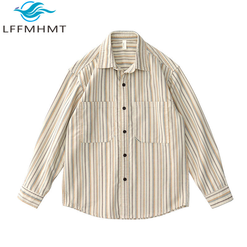 Corduroy Button Up Shirt Men - قميص رجالي ياباني عتيق بتصميم فني،