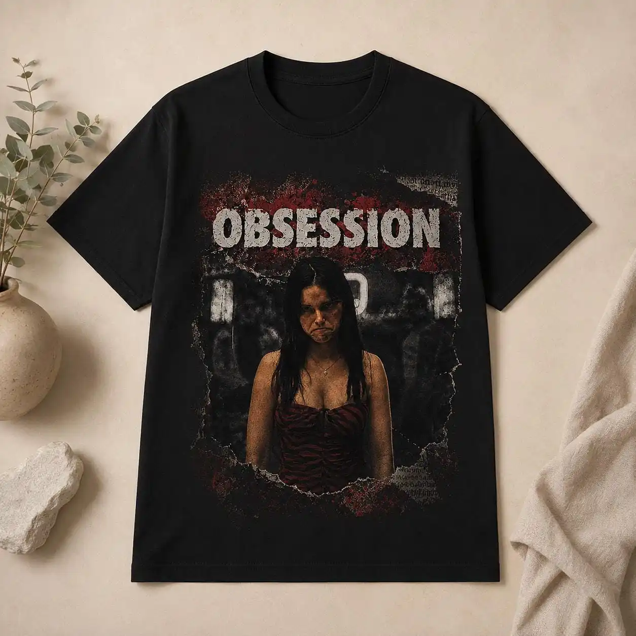 Acid Wash Vintage Graphic T Shirt - تي شيرت بطباعة جرافيكية من Obsession،