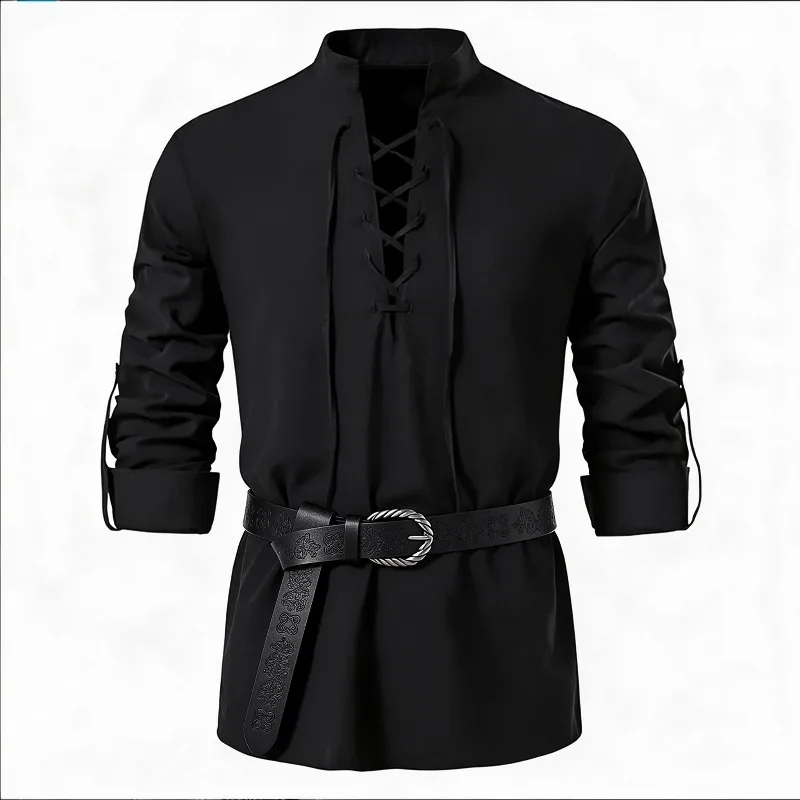 قميص رجالي من القرون الوسطى بت - مراجعة Medieval Gothic Lace Up Pirate Shirt وسعره