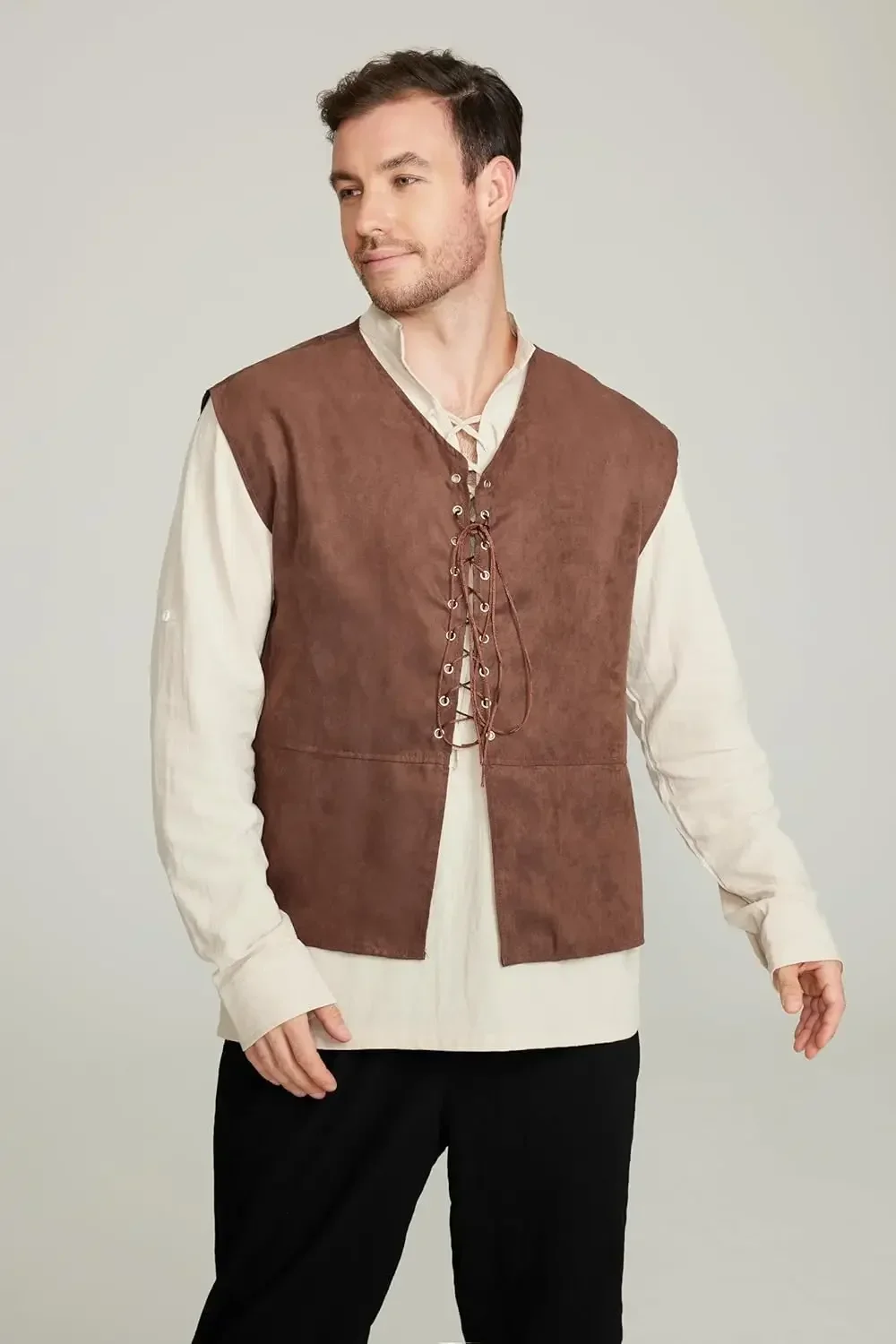 طقم من قطعتين: سترة قرصان عصري - مراجعة Medieval Gothic Lace Up Pirate Shirt وسعره